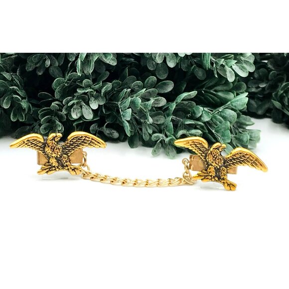 Vintage Gold-Tone Eagle Design Collar Chain Clip For Men & Women Patriotic State - Picture 2 of 8